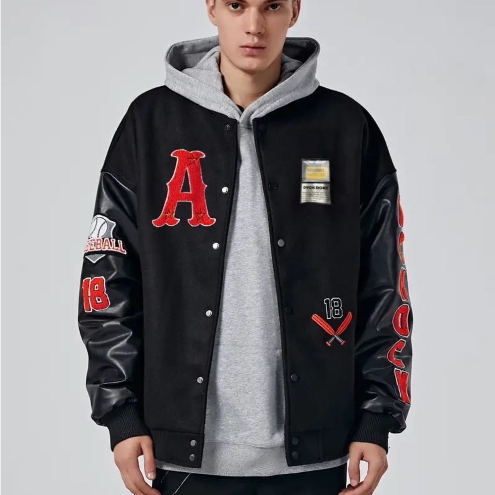 EUC ENERGY SHADOW Lettermans Baseball Black and Red Varsity Jacket XXL